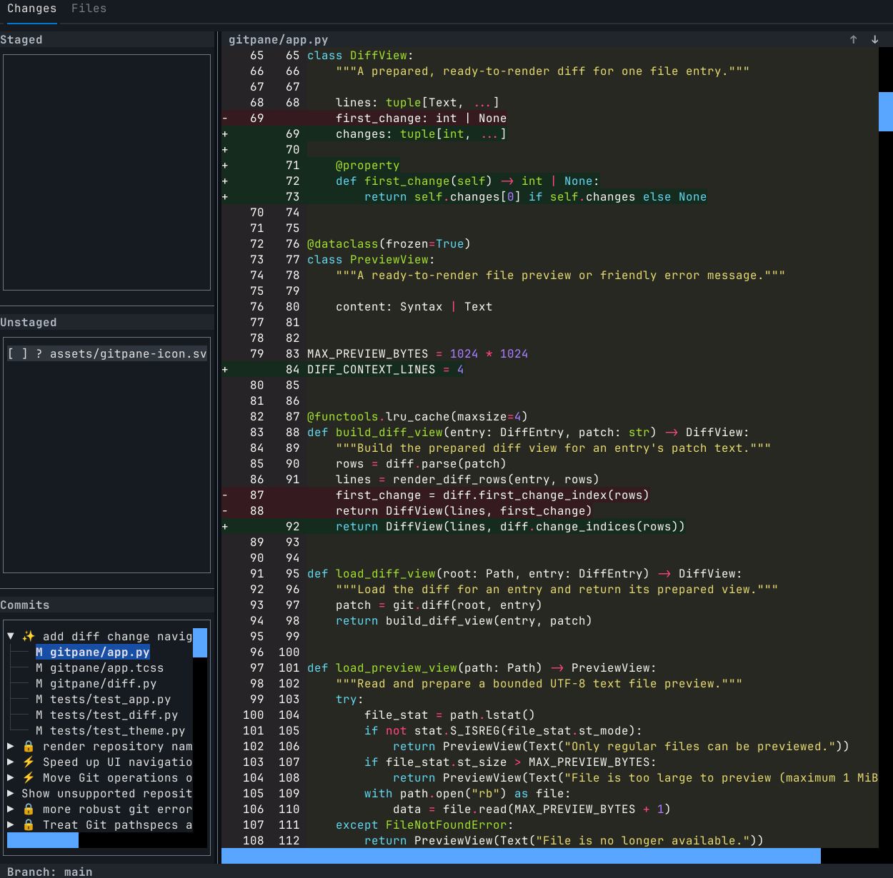 A screenshot showing GitPane